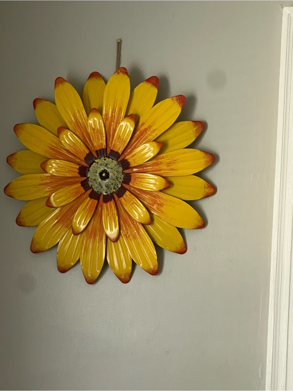 Yellow Metal Sunflower Wall Decor with Orange Accents